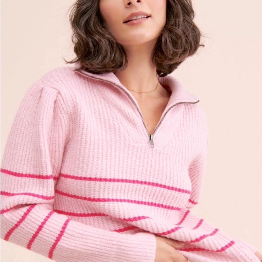 RD Style Pink and Deep Pink Striped ¼ Zip Sweater NWOT